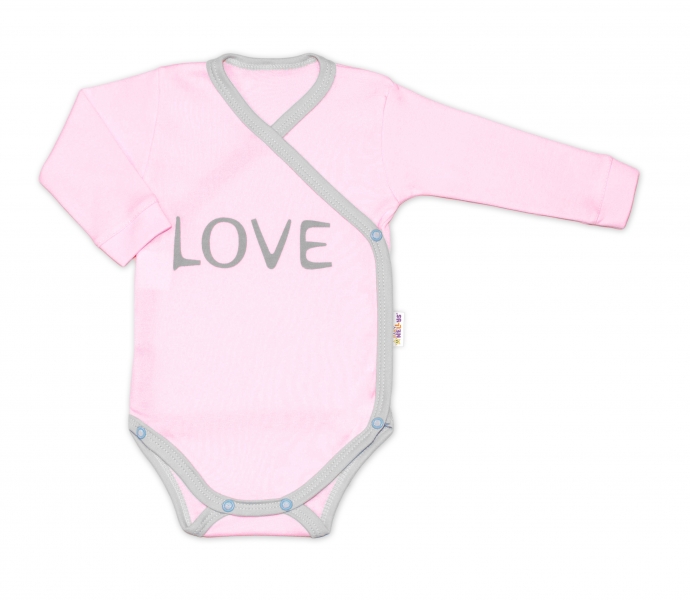 Baby Nellys Body dlhý rukáv Love - zapínanie bokom, ružové-#Velikost koj. oblečení;50 (0-1m)