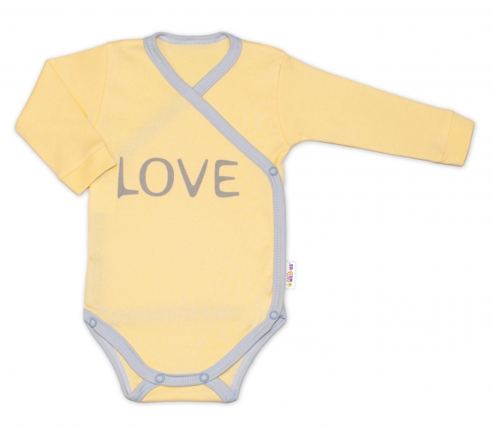 Kojenecké body dlhý rukáv Love - zapínanie bokom, žlté, vel. 56