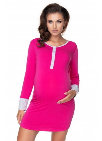Be MaaMaa Tehotenská, dojčiaca nočná košeľa s lemovaním, dl. rukáv - amarant, veľ. L/XL (FARBA:)