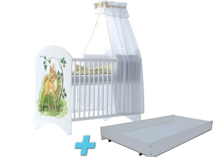 BabyBoo Detská postieľka LUX s motivom Little princess. + šuplík, 120 x 60 cm