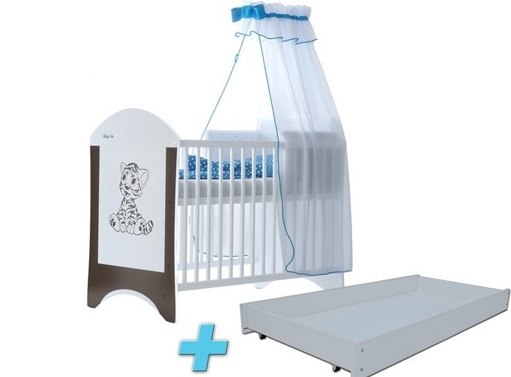 BabyBoo Detská postieľka LUX s motivom Tigrík + šuplík, 120 x 60 cm