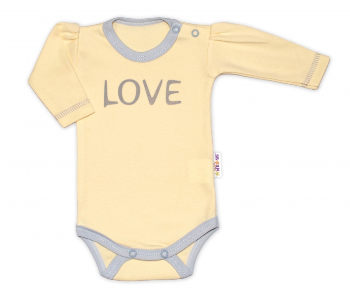 Baby Nellys Body dlhý rukáv Love - žltý, veľ. 56