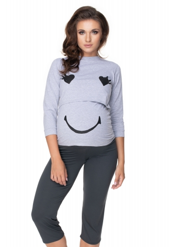 Be Maamaa Tehotenské, dojčiace pyžamo 3/4 s dl. rukávom -  šedá/grafit, veľ. L/XL-#Velikosti těh. moda;L/XL