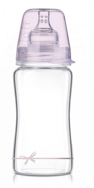 LOVI Sklenená fľaštička 250 ml Diamond Glass - mašlička - růžová