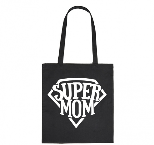 Bavlnená taška pre mamy Super Mom - čierna