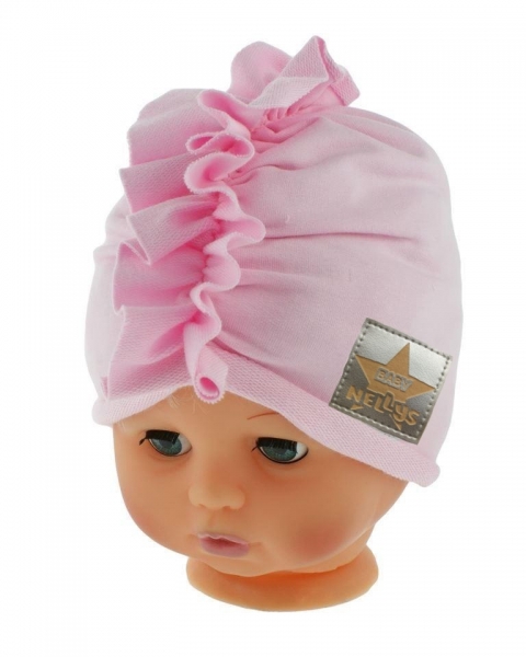 Baby Nellys Jarná/jesenná bavlnená čiapka - turban, sv. ružová