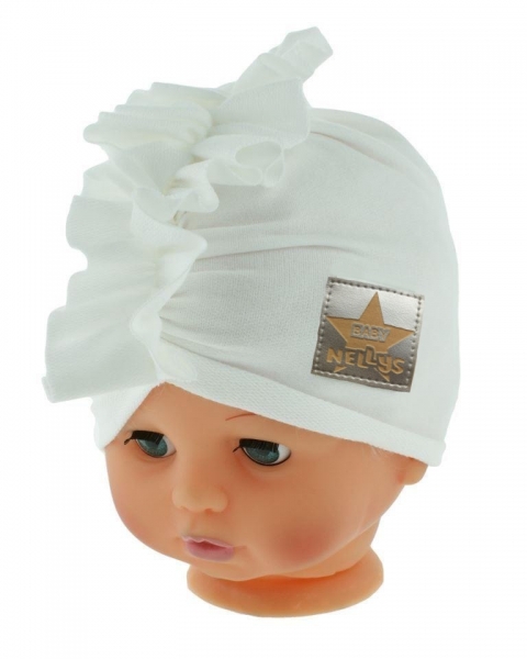 Baby Nellys Jarná/jesenná bavlnená čiapka - turban, biela