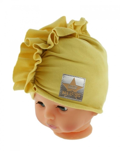 Baby Nellys Jarná/jesenná bavlnená čiapka - turban, horčicová