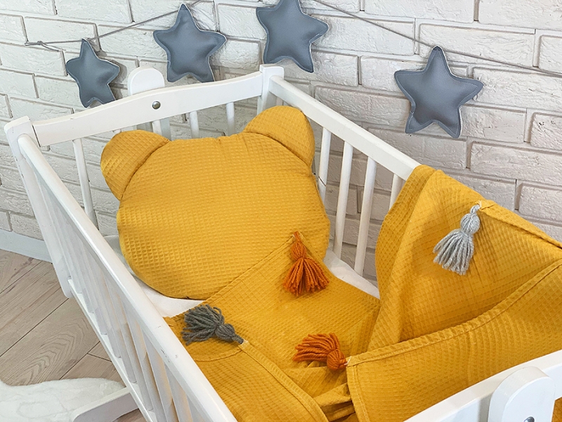 Baby Nellys Detská vaflová 2 dielna sada Macko - horčicová