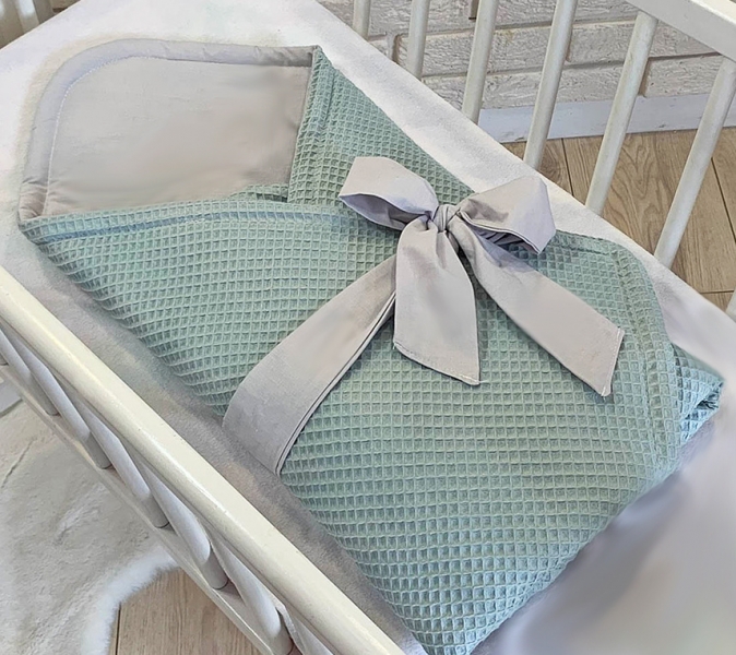 Baby Nellys Luxusné zavinovačka vaflová s mašľou 75 x 75cm - mätová