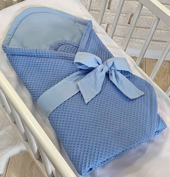 Baby Nellys Luxusné zavinovačka vaflová s mašľou 75 x 75cm - modrá