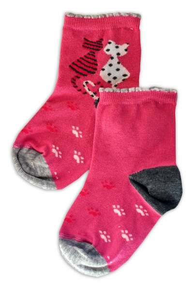 Baby Nellys Bavlnené ponožky Kočičky - růžové (BABY NELLYS ®, VEľKOSť: 13-14CM, FARBA: RůžOVá)
