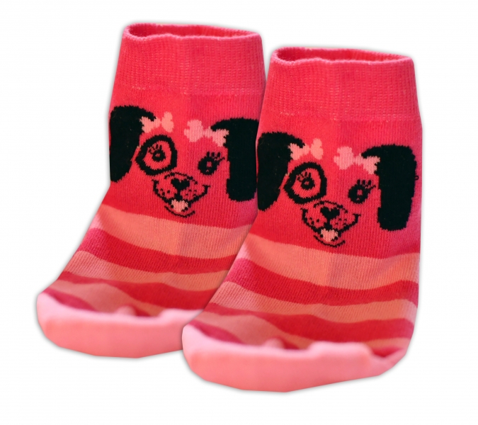 Baby Nellys Bavlnené ponožky Psík mašlička - růžové, veľ. 15-16cm (BABY NELLYS ®, VEľKOSť: 15-16CM,)