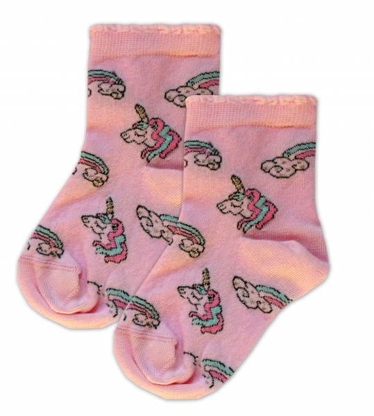 Baby Nellys Bavlnené ponožky Jednorožci - růžové (BABY NELLYS ®, VEľKOSť: 13-14CM, FARBA: RůžOVá)