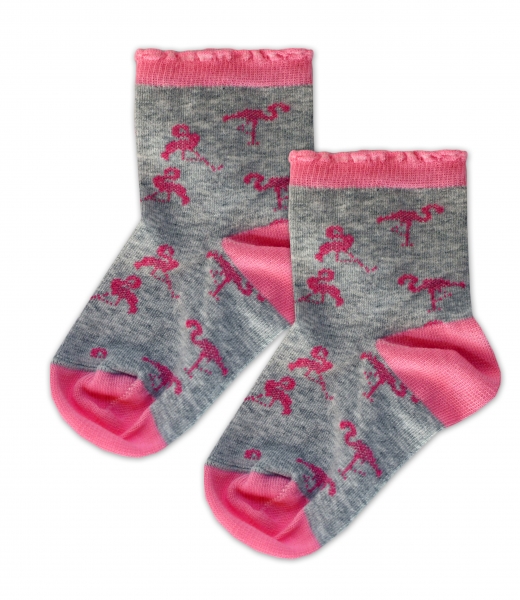Baby Nellys Bavlnené ponožky Plameňáci - sivo/růžové, veľ. 17-18cm (BABY NELLYS ®, VEľKOSť: 17-18CM,)