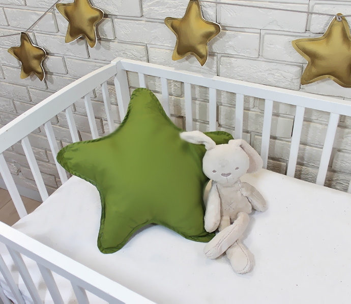 Baby Nellys Dekoračné obojstranný vankúšik - Hviezdička, 45 cm - olivový, zelený