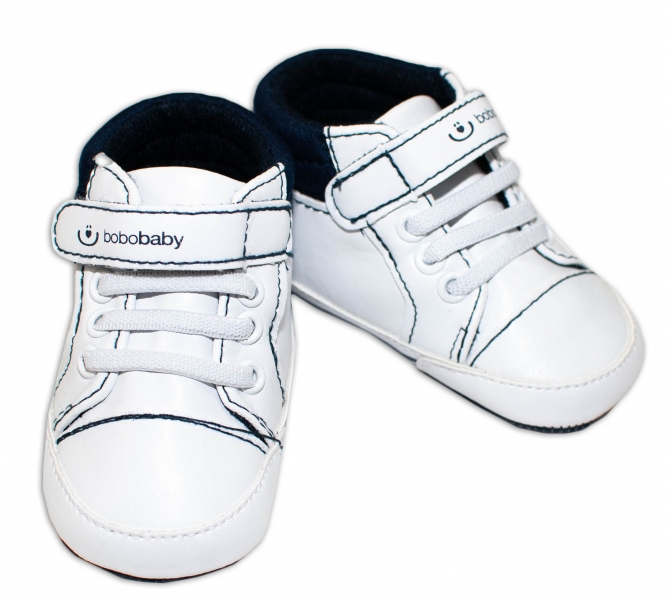 Jarné topánočky /tenisky BOBO BABY - biele / modré (VEL: 3/6 MESIACOV, ZB-112 ZM, FARBA: BIELA /MODRé)