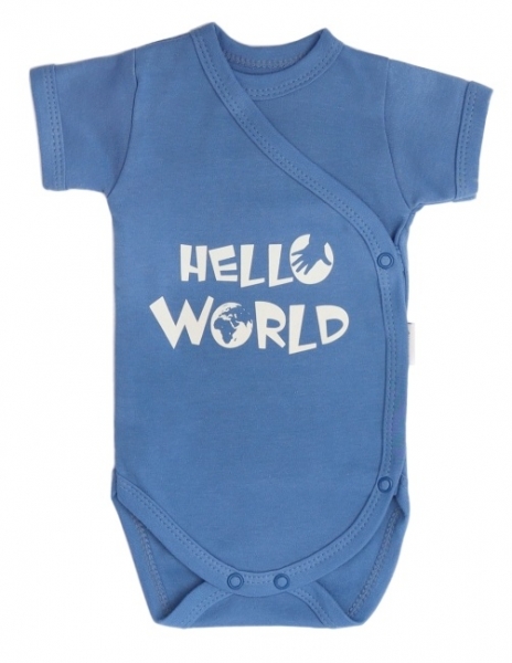 Dojčenské body krátky rukáv World - zapínanie, modré, veľ 50