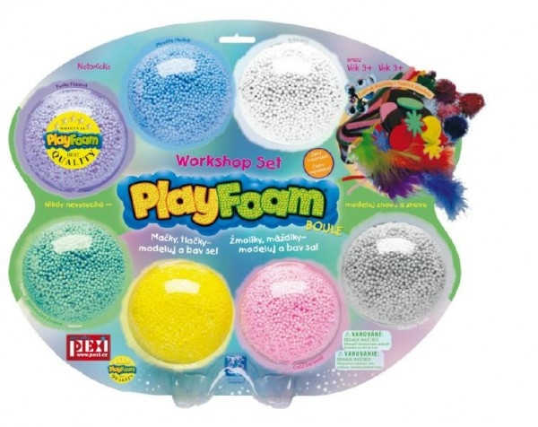 PlayFoam Plastelína / Plastelína guličková s doplnkami 7 farieb na karte 34x28x4cm