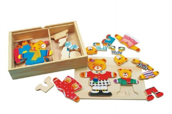 Puzzle Šatník medvede drevo farebný v krabici 19x14x4cm