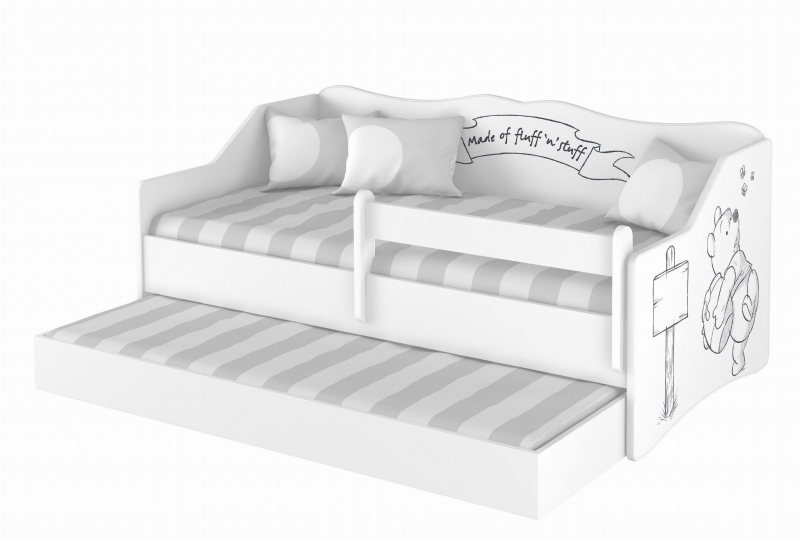 Babyboo Detská posteľ LULU 160 x 80 cm - biela Medvedík Pú - black