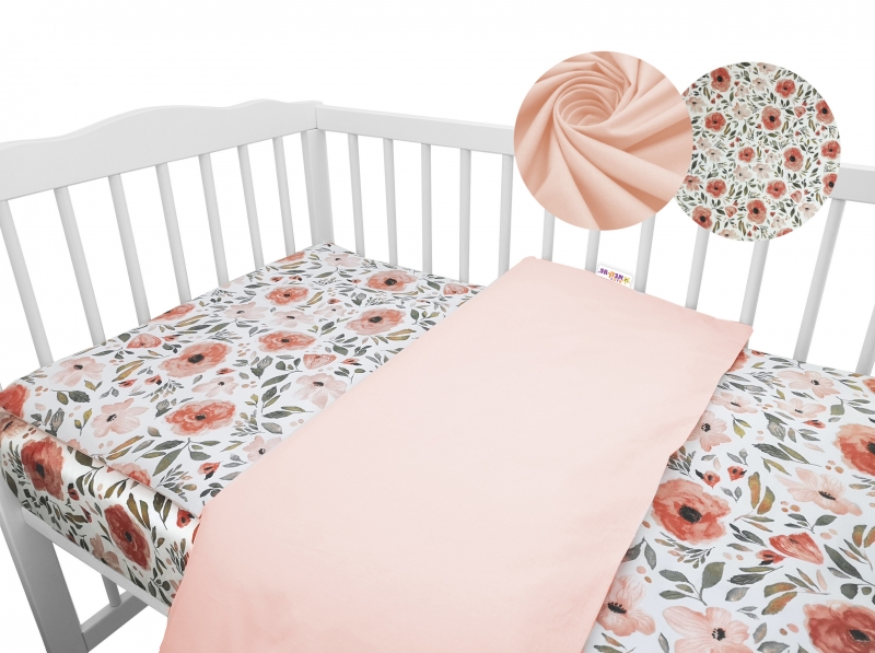 2-dielne bavlnené obliečky Baby Nellys - Begónie, marhuľová