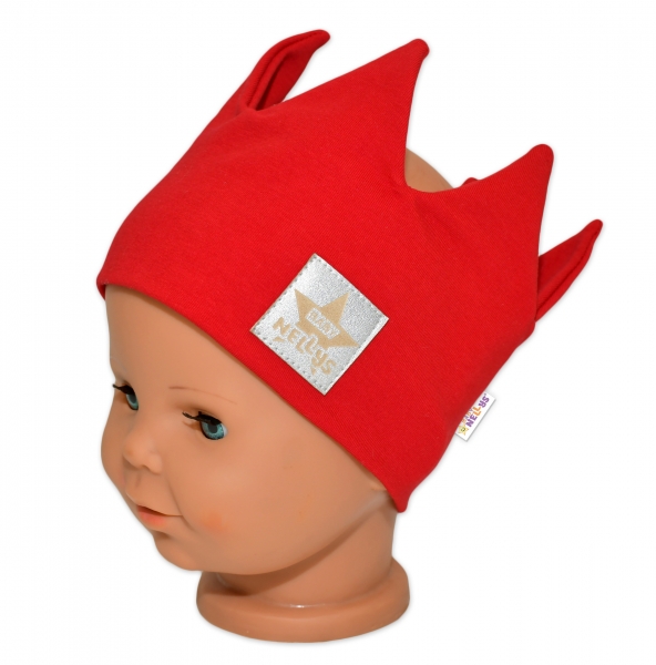 Baby Nellys Hand Made Bavlnená čelenka, dvojvrstvová, Korunka - červená, 104/116-#Velikost koj. oblečení;104-116 (4-6r)