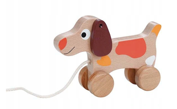 Lenin Edukačná drevená hračka 15 cm ťahacie - Psík (DREVENý ťAHACI PSíK, 12M +, 18X15 CM)