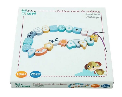 Adam Toys Drevené korálky pastelových farbách (VEK 18M +, ROZMER BALENIA: 24 X 24 X 2,5 CM)