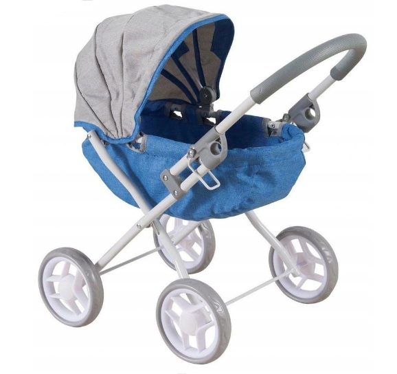 BABY MIX Kočík pre bábiky - modro,sivý (ROZMERY: 32,5 X 59 X 54,5 CM.)