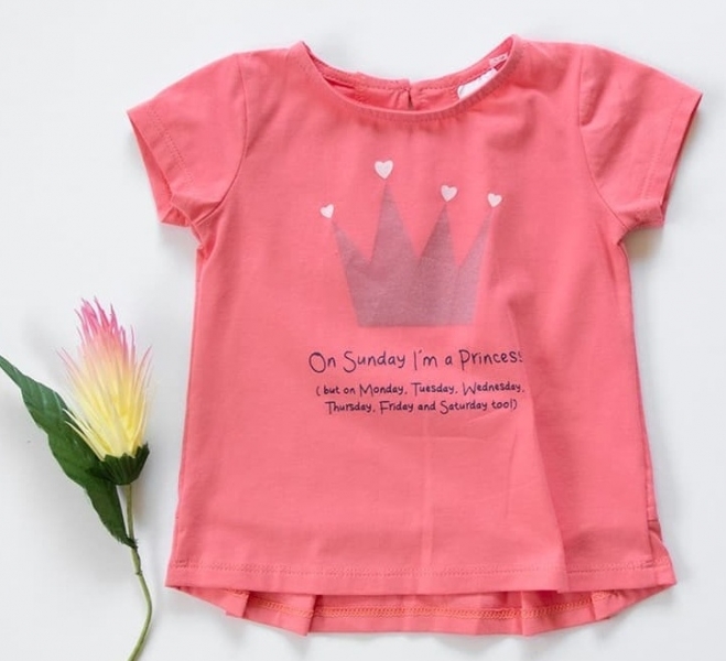 Detské bavlnené tričko, krátky rukáv - Princess - rúžové, korál, veľ.62