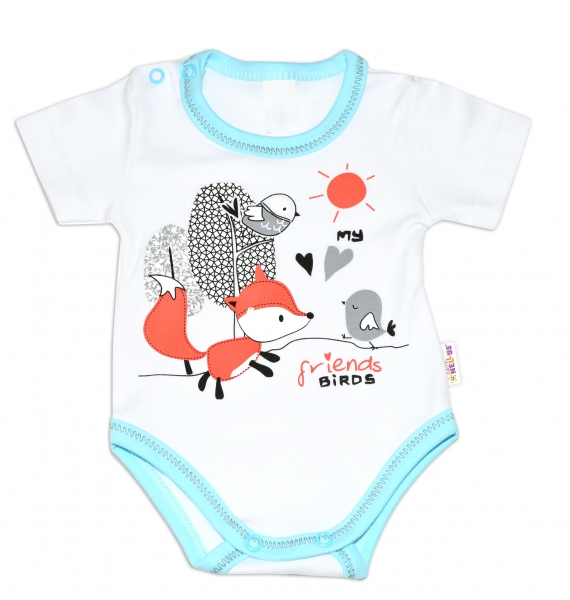 Bavlnené dojčenské body, kr. rukáv, Fox - biele, veľ. 68