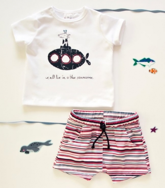 K-Baby 2 dielna detská súprava, triko s kraťasky For Boy - proužky červené, modré, veľ. 80-#Velikost koj. oblečení;80 (9-12m) ()