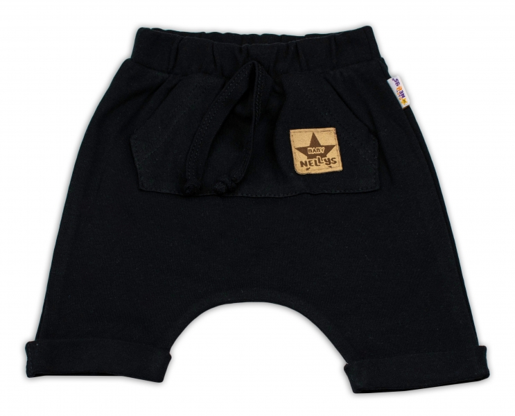 Bavlnené kraťasy Baggy s klokaním vreckom - čierne, veľ. 92