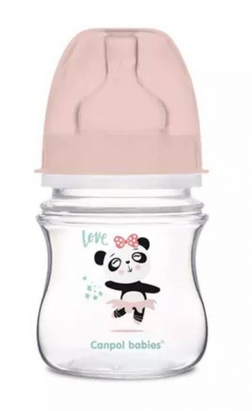 Canpol Babies Antikolik. fľaštička so širokým hrdlom, Exotic Animals, 120 ml - ružová