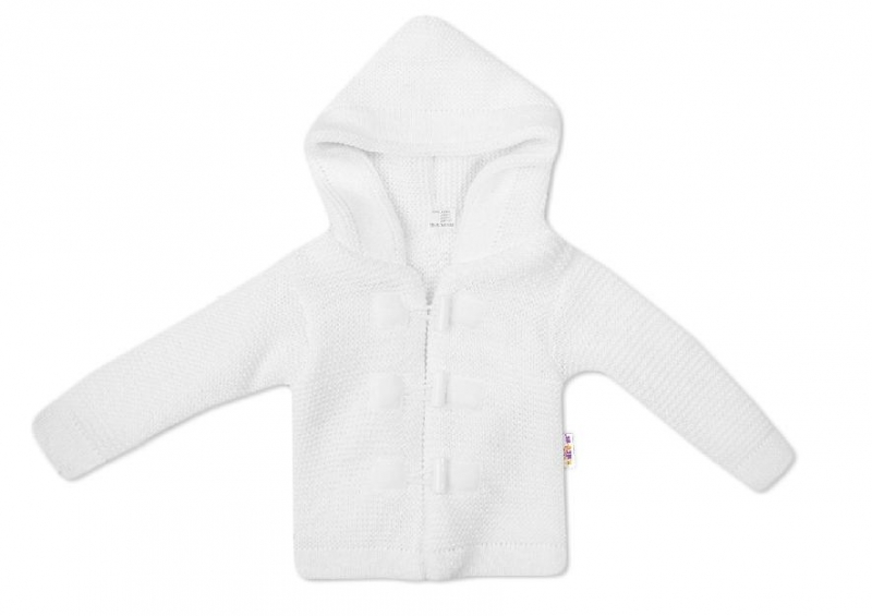 Baby Nellys Dvojvrstvový dojčenský svetrík s kapucňou - biely, veľ. 62