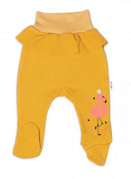 Bavlnené dojčenské polodupačky, Flamingo - horčicové, veľ. 86