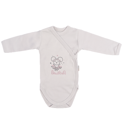 Dojčenské body, zapínanie bokom, Lúka - sivé, veľ 50