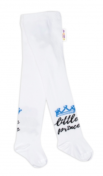 Detské pančuchy bavlnené, Little Prince - biele s modrou korunkou, veľ 62-74