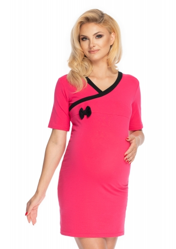 Be Maamaa Tehotenská, dojčiace nočná košeľa s mašličkou, Kr. rukáv - fuksiová, veľ. L/XL-#Velikosti těh. moda;L/XL ()