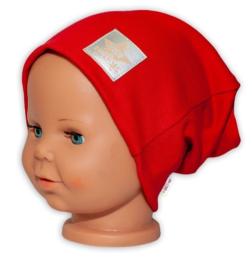 Baby Nellys Hand Made Detská funkčná čiapka s dvojitým lemom - červená