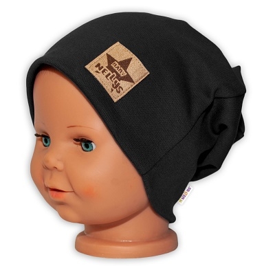 Baby Nellys Hand Made Detská funkčná čiapka s dvojitým lemom - čierna, vel. 110