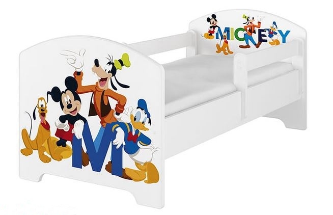 BabyBoo Detská postel Disney - Mickey s kamarátmi - biela, s matracom + šuplík