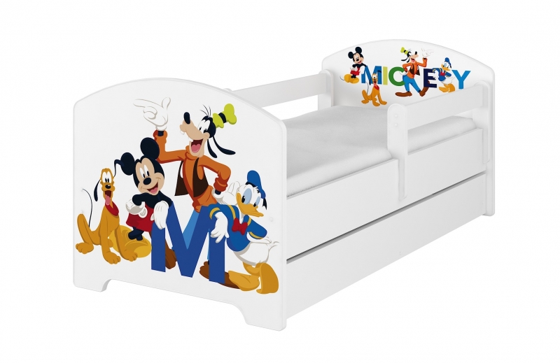 BabyBoo Detská postel Disney - Mickey s kamarátmi - biela, s matracom + šuplík