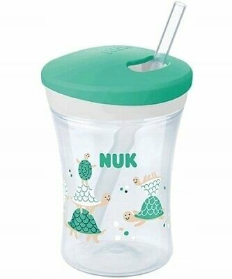Nekvapkajúci hrnček NUK Evolution Action Cup sa slamkou - veselé korytnačky (NUK, 230ML, 12M +, FARBA:)