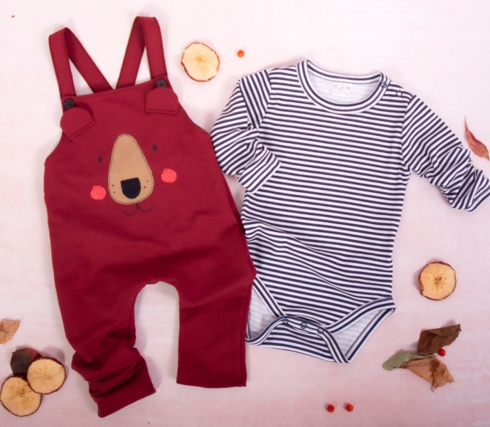 K-Baby 2dielna sada - Body dlhý rukáv, traky, bordo, prúžok, veľ. 74 (VEľ. 74, FARBA: TRAKY: BORDO,)