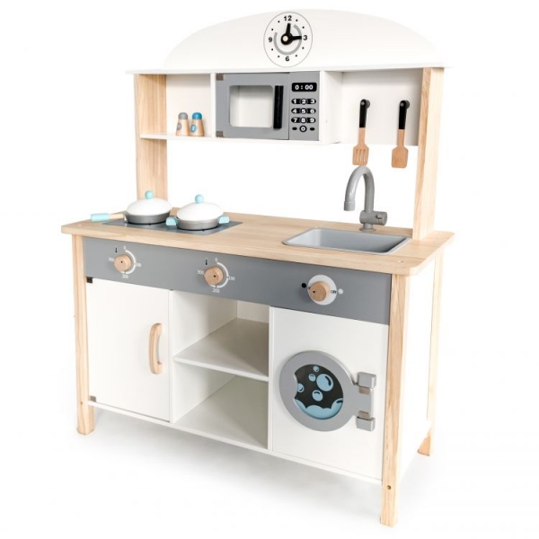 Eco Toys Drevená kuchynka MAXI s príslušenstvom, 79,5 x 30 x 9 cm - biela