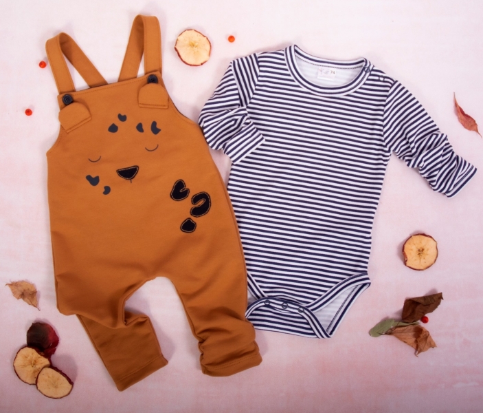 K-Baby 2dielna sada - Body dlhý rukáv, traky, karamel, prúžok, veľ. 68 (VEL. 68, FARBA: TRAKY:)