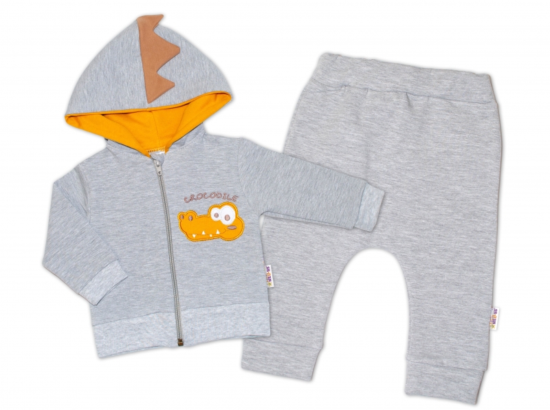 Baby Nellys Tepláková súprava s kapucňou, Crocodiles - sivá,horčicová, veľ. 80-#Velikost koj. oblečení;80 (9-12m)
