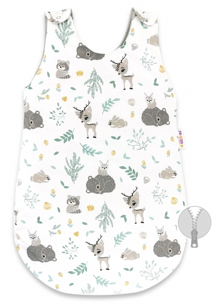 Spací vak Baby Nellys, Lesné zvieratká, 70 cm - mätový